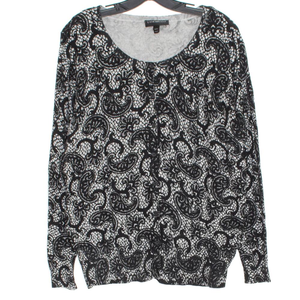 Lane Bryant Cardigan Paisley Gray Romantic Feminine Whimsigoth Plus Size 18/20